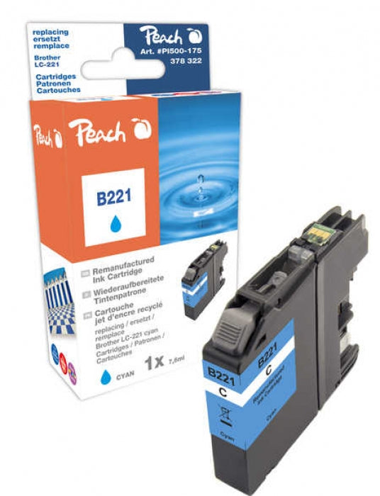 Peach LC-221C Cyan Tintenpatrone (Kompatibel) – 290 Seiten – für Brother DCP-J562DW, MFC-J480/680/880DW