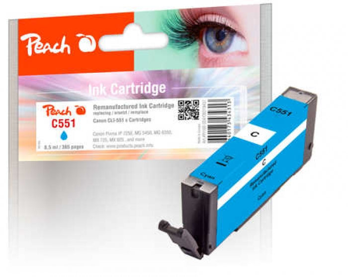 Peach CLI-551 Cyan Tintenpatrone (Kompatibel) – 365 Seiten – für Canon Pixma IP 7250/8750, MG 6400/6450…