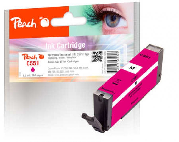 Peach CLI-551 Magenta Tintenpatrone (Kompatibel) – 365 Seiten – für Canon Pixma IP 7250/8750, MG 6300/6350