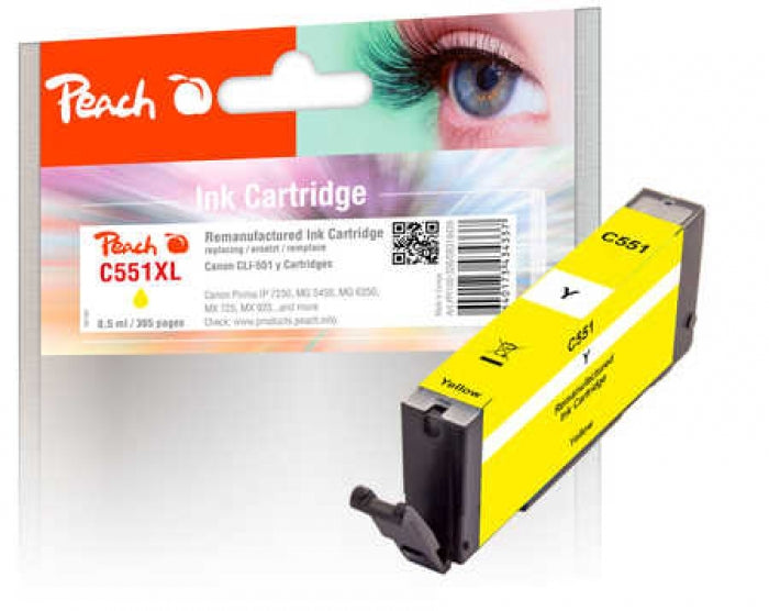 Peach CLI-551 Gelb Tintenpatrone (Kompatibel) – 365 Seiten – für Canon Pixma IP7250/8750, MG6350/MG6600, MX725