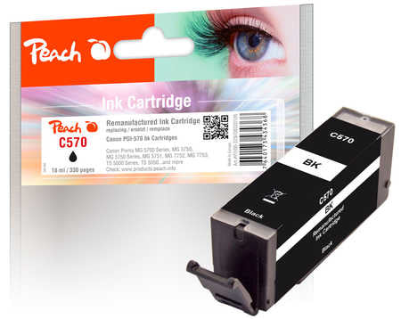 Peach PGI-570 Schwarz Tintenpatrone (Kompatibel) – 330 Seiten – für Canon Pixma MG5700/6800/7700 …