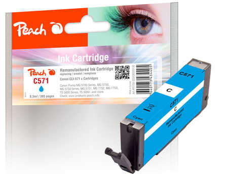 Peach CLI-571 Cyan Tintenpatrone (Kompatibel) – 365 Seiten – für Canon Pixma MG/TS-Serien