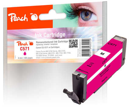 Peach CLI-571 Magenta Tintenpatrone (Kompatibel) – 365 Seiten – für Canon Pixma MG 5700, TS 5000, TS 9000
