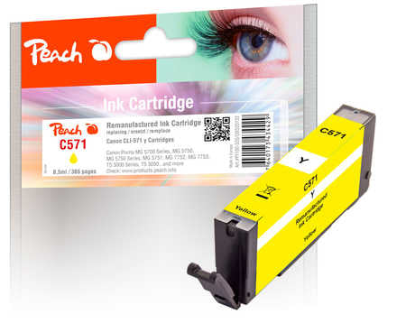 Peach CLI-571 Gelbe Tintenpatrone (Kompatibel) – 365 Seiten – für Canon Pixma MG 5700/6800/7700 Serie
