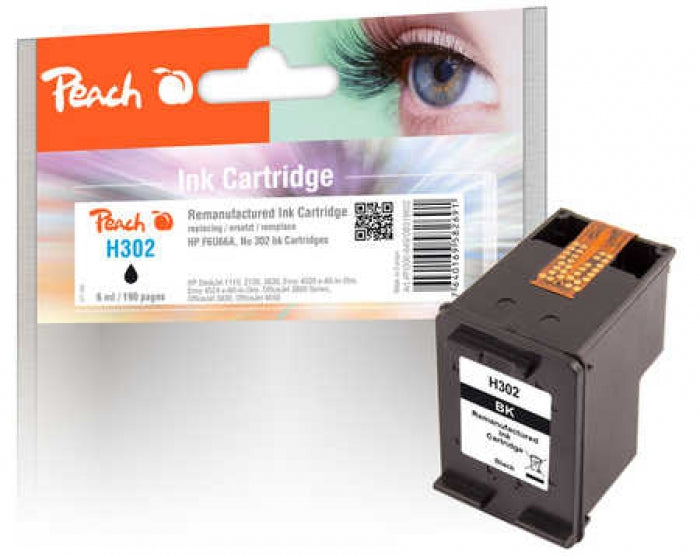Peach 302 Schwarz Tintenpatrone (Kompatibel) – 215 Seiten – für HP DeskJet/Envy/OfficeJet – F6U66A