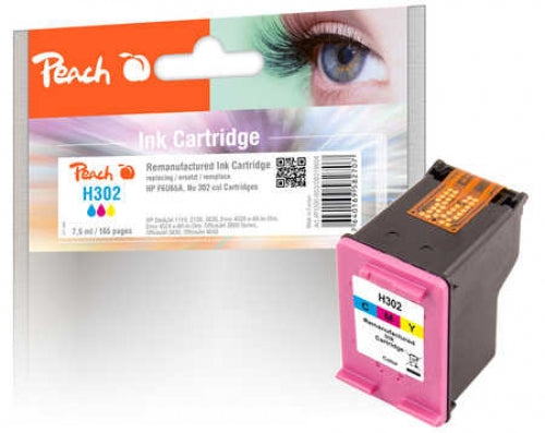 Peach 302 Dreifarbig Tintenpatrone (Kompatibel) – 180 Seiten – für HP DeskJet/Envy/OfficeJet – F6U65AE