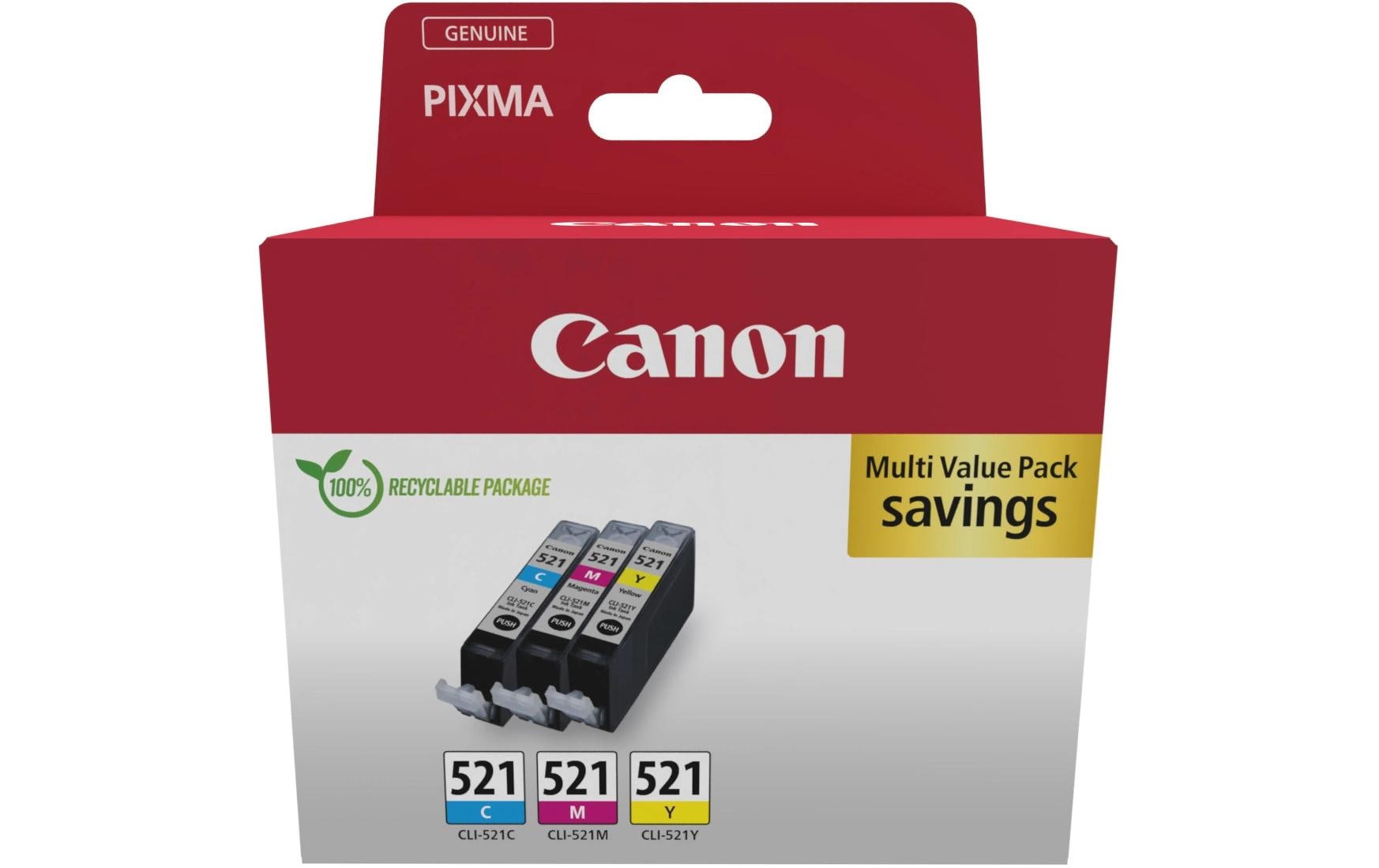 Canon Tintenpatronen-Multipack CLI-521, cyan, magenta, gelb, 3er-Pack – für PIXMA