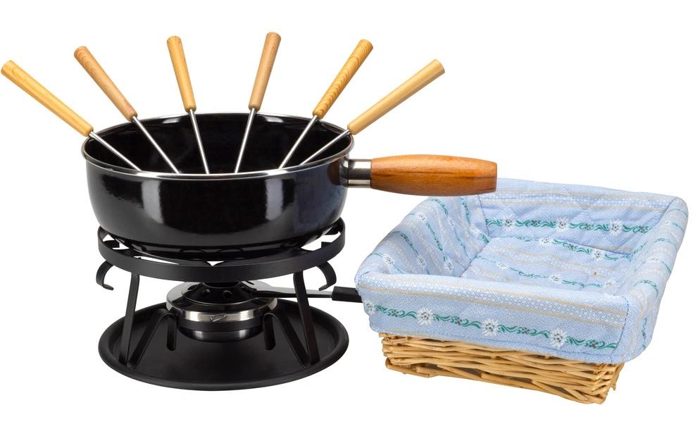 Nouvel Käsefondue-Set 9-teilig, für 6 Personen – mit Pastenbrenner, Metall, für Rechaud, schwarz