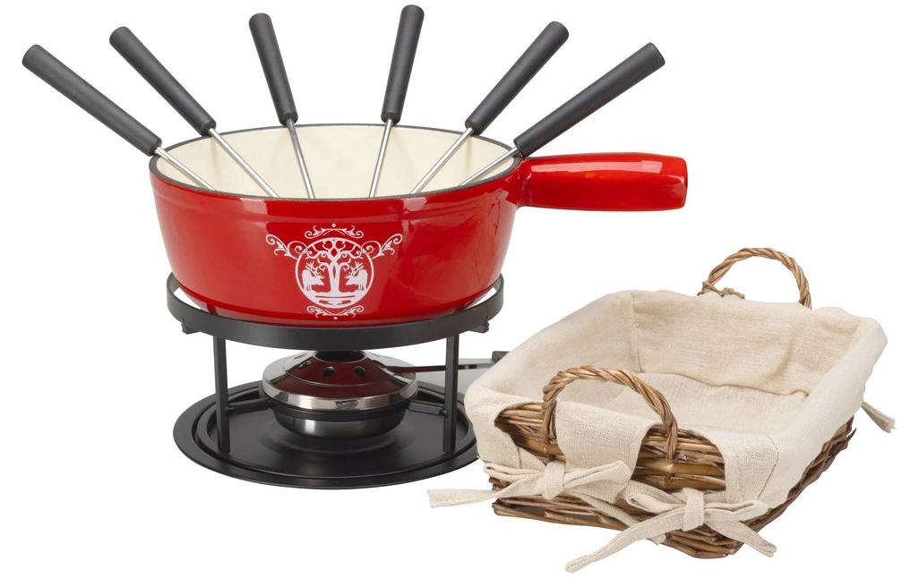 Nouvel Käsefondue-Set 9-teilig für 6 Personen – mit Pastenbrenner, Metall, für Rechaud, Rot