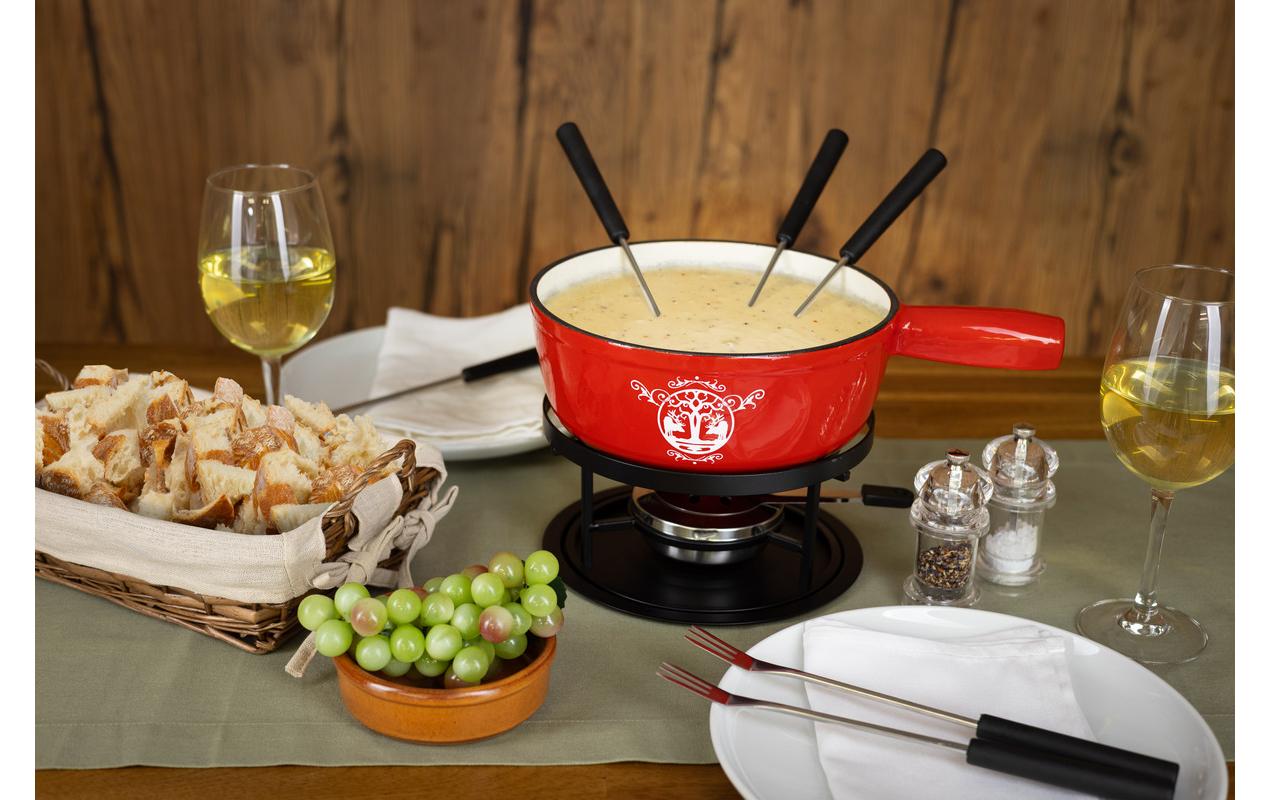 Nouvel Käsefondue-Set 9-teilig für 6 Personen – mit Pastenbrenner, Metall, für Rechaud, Rot