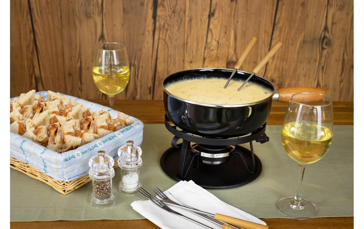 Nouvel Käsefondue-Set 9-teilig, für 6 Personen – mit Pastenbrenner, Metall, für Rechaud, schwarz