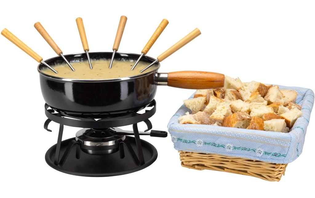 Nouvel Käsefondue-Set 9-teilig, für 6 Personen – mit Pastenbrenner, Metall, für Rechaud, schwarz
