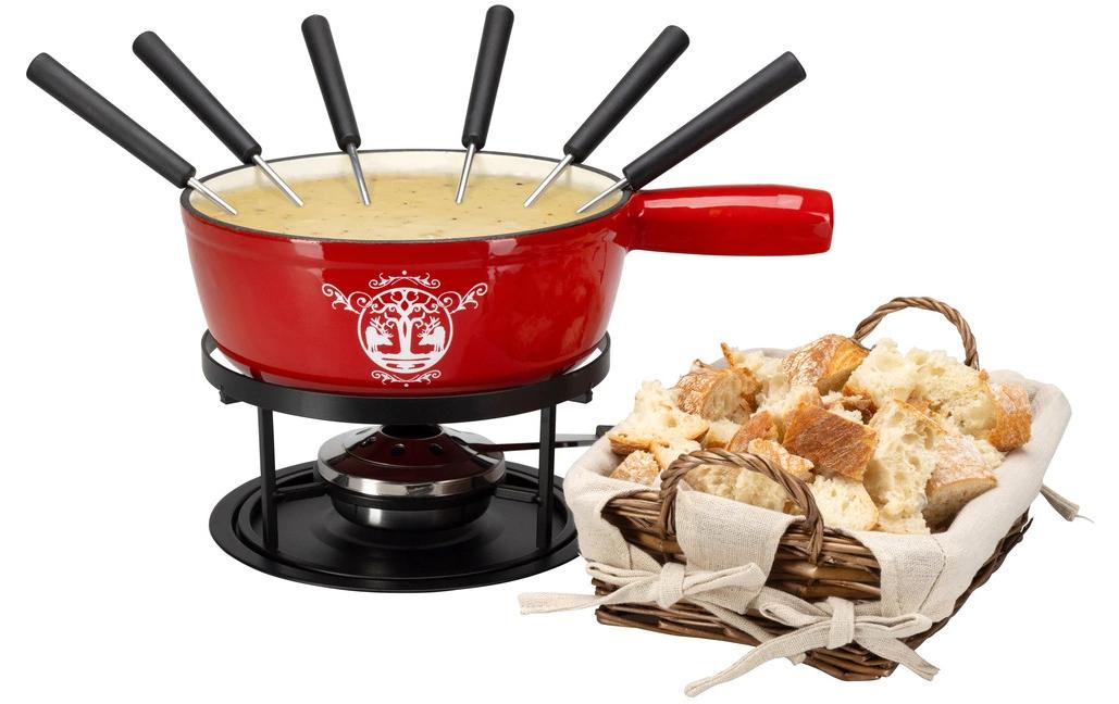 Nouvel Käsefondue-Set 9-teilig für 6 Personen – mit Pastenbrenner, Metall, für Rechaud, Rot