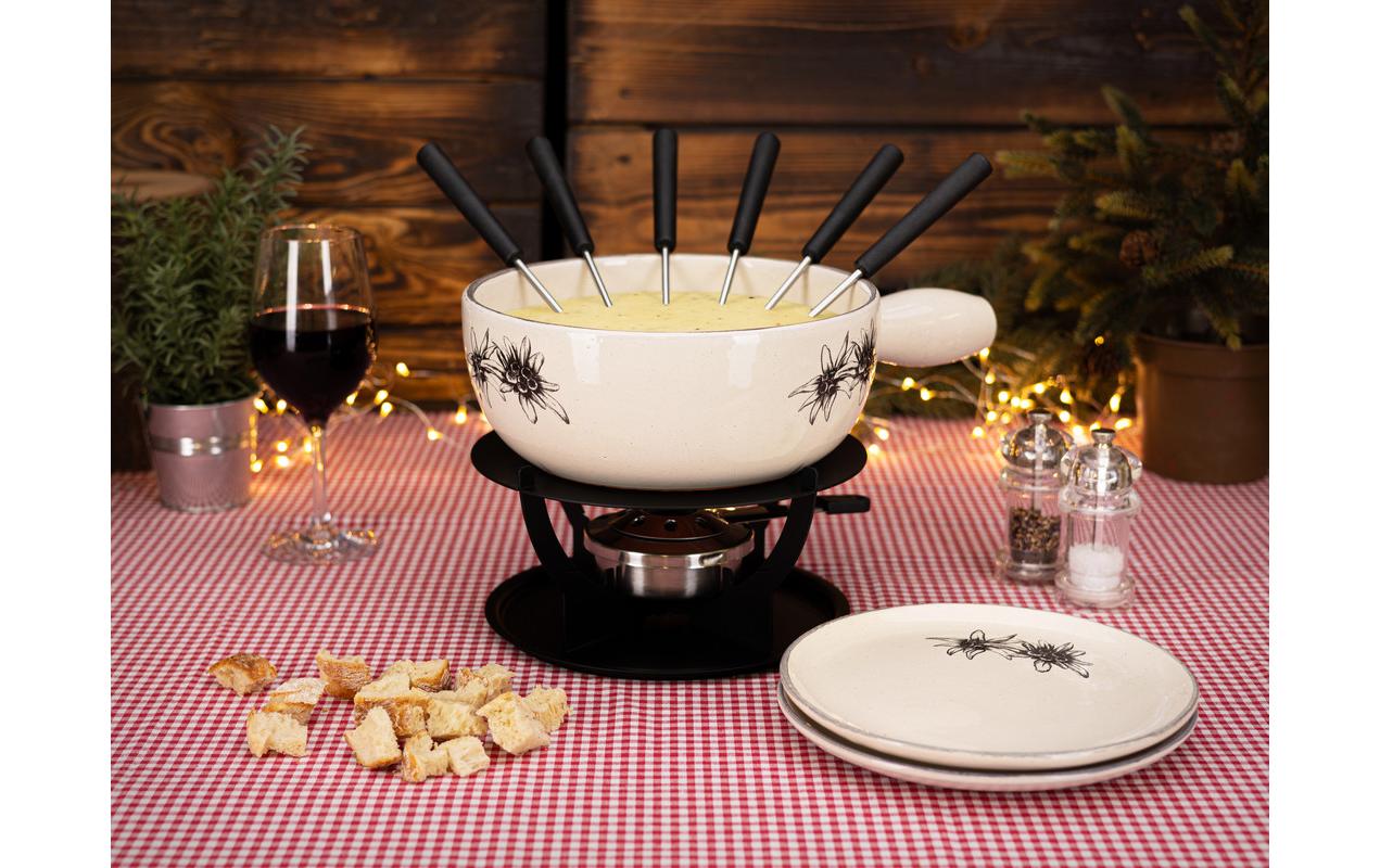 Nouvel Caquelon Edelweiss Duo 22 cm – für Käsefondue, Terracotta, für Grill