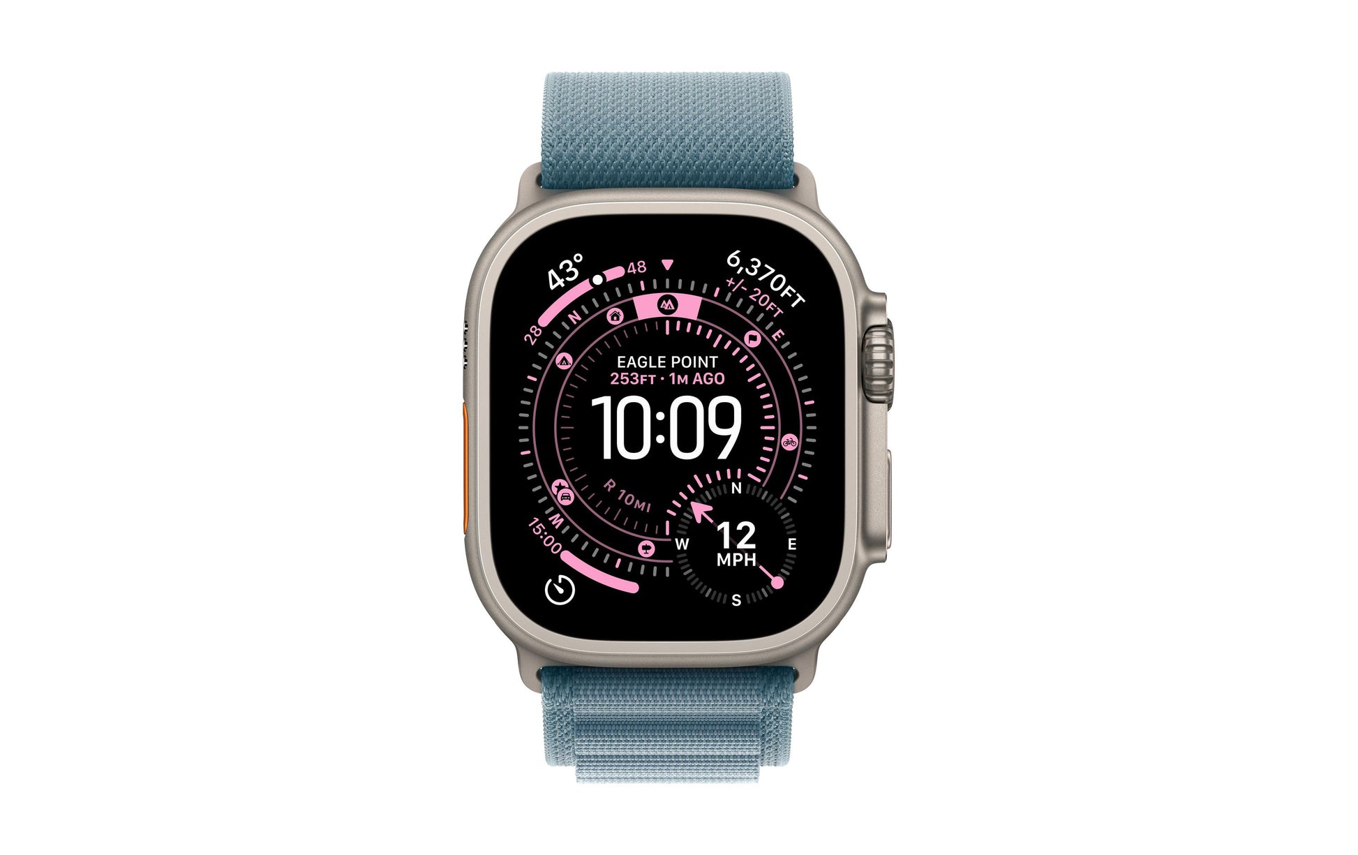 Apple Alpine Loop Natural Titanium Finish – Armband – für Apple Watch 49 mm, Hellblau, Grösse S, Titan