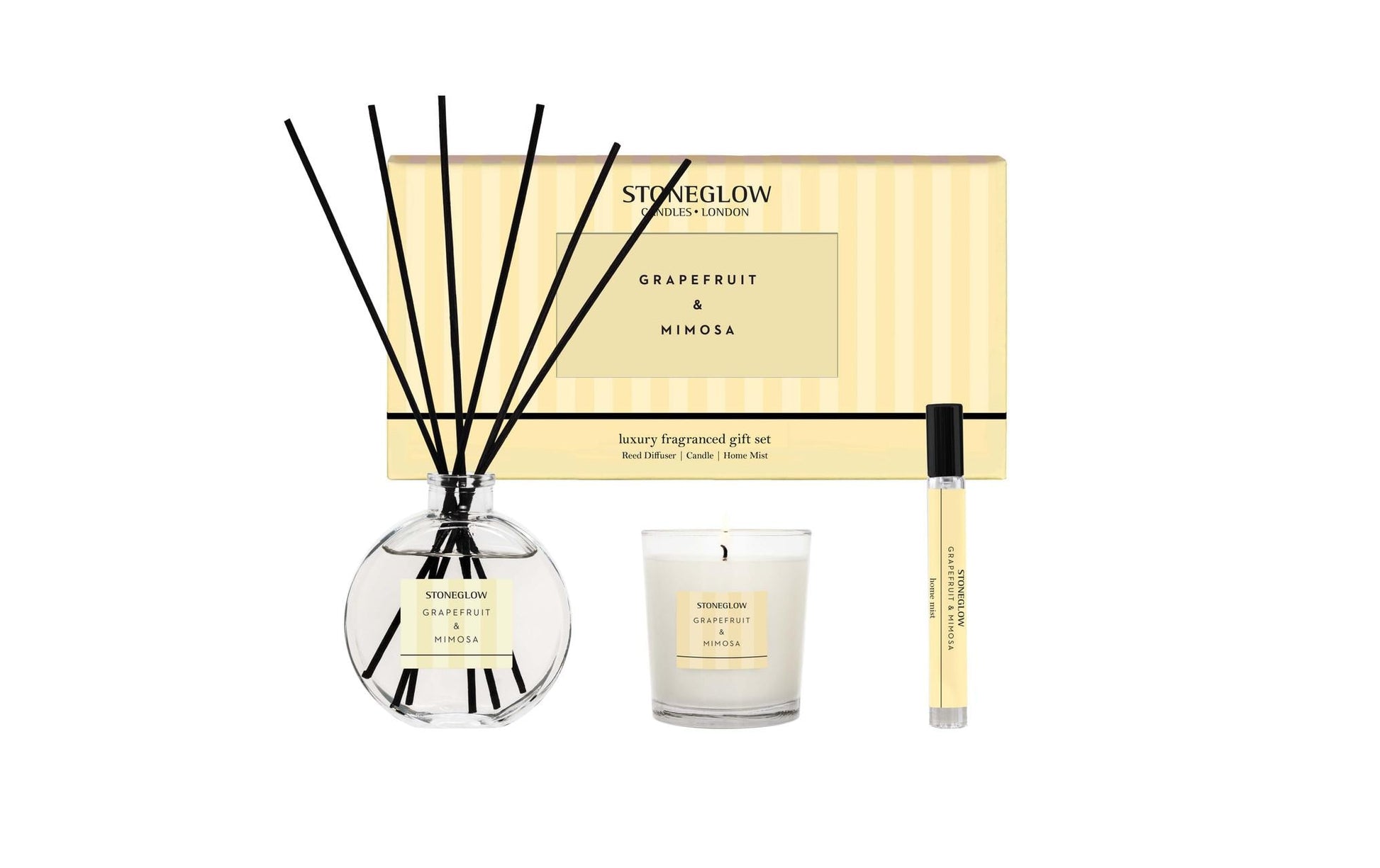 Stoneglow Geschenkset Grapefruit & Mimosa – Raumduft 120 ml, 3-teilig, Raumspray, Kerze