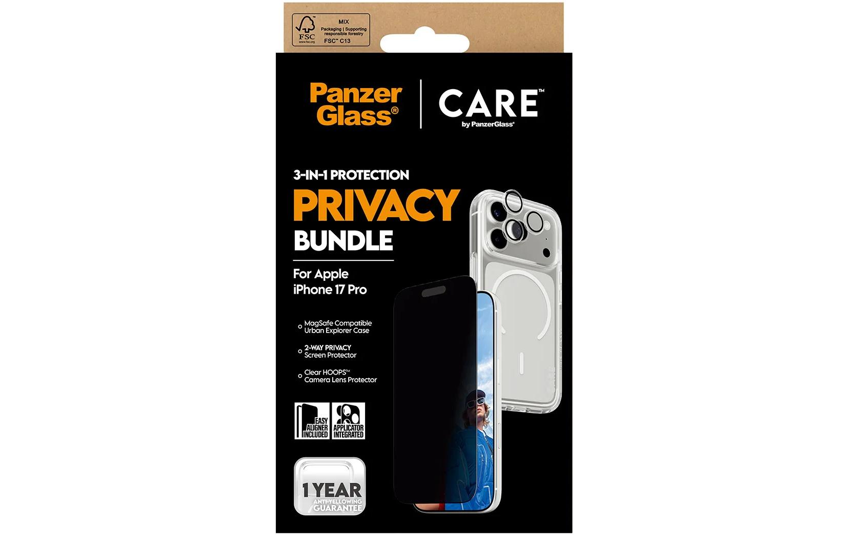 PanzerGlass Schutz-Set 3-in-1 – für Apple iPhone 17 Pro, kratzresistent, anti-fingerprint, Hartglas
