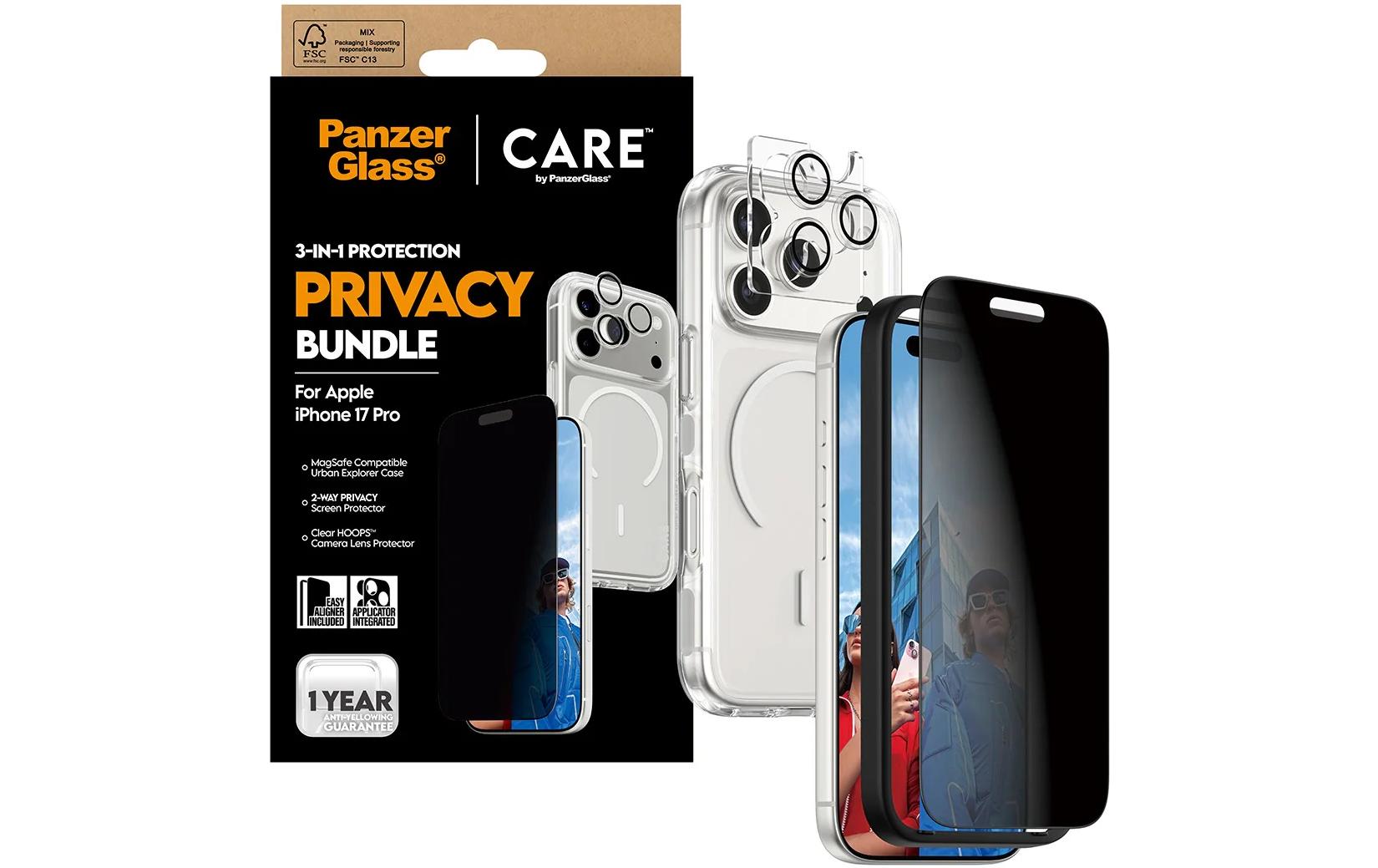 PanzerGlass Schutz-Set 3-in-1 – für Apple iPhone 17 Pro, kratzresistent, anti-fingerprint, Hartglas