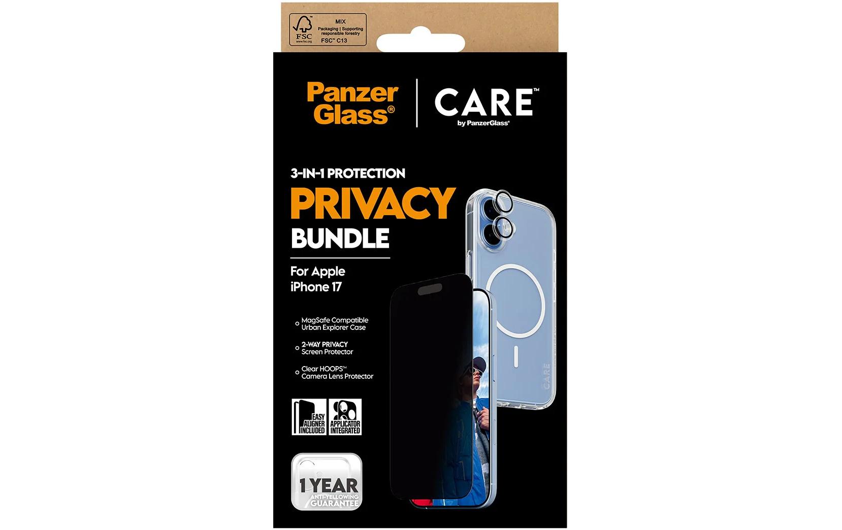 PanzerGlass Bildschirmschutzfolie CARE – für Apple iPhone 17 – Transparent – Privatsphäre-Filter