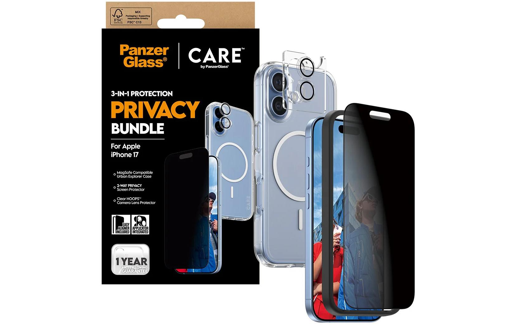 PanzerGlass Bildschirmschutzfolie CARE – für Apple iPhone 17 – Transparent – Privatsphäre-Filter