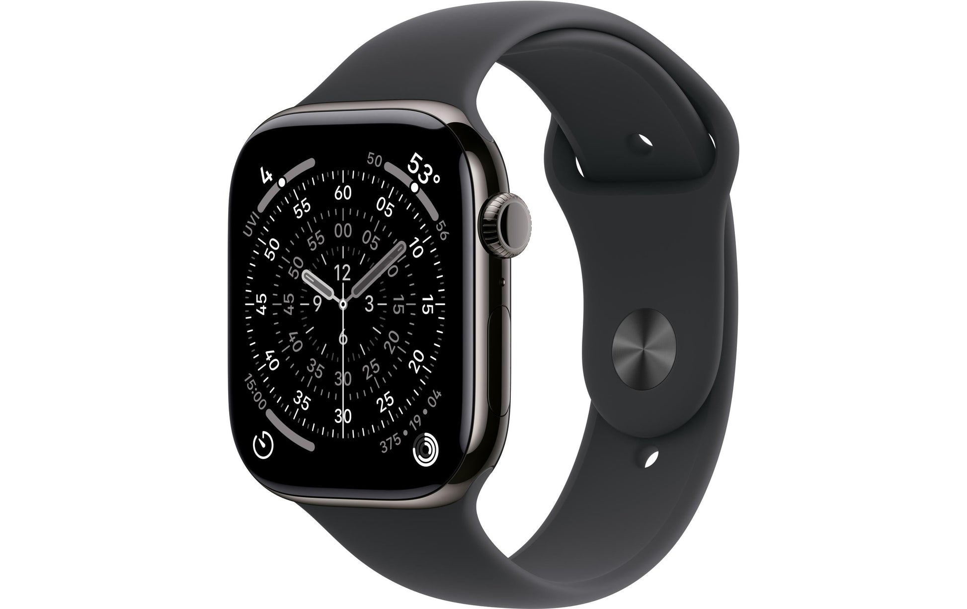 Apple Watch S11 – Smartwatch – 46 mm, LTE, OLED, 50 m, Slate Titanium, Schwarz, M/L, Sportarmband