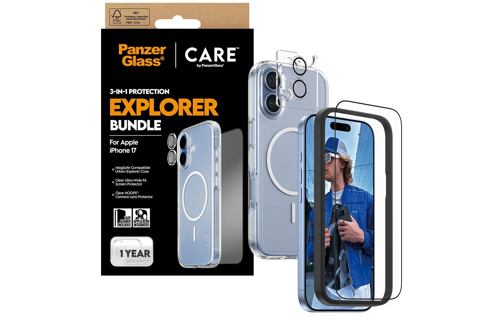 PanzerGlass Schutz-Set 3-in-1 – für Apple iPhone 17, kratzresistent, stossfest, Hartglas, Folie, transparent