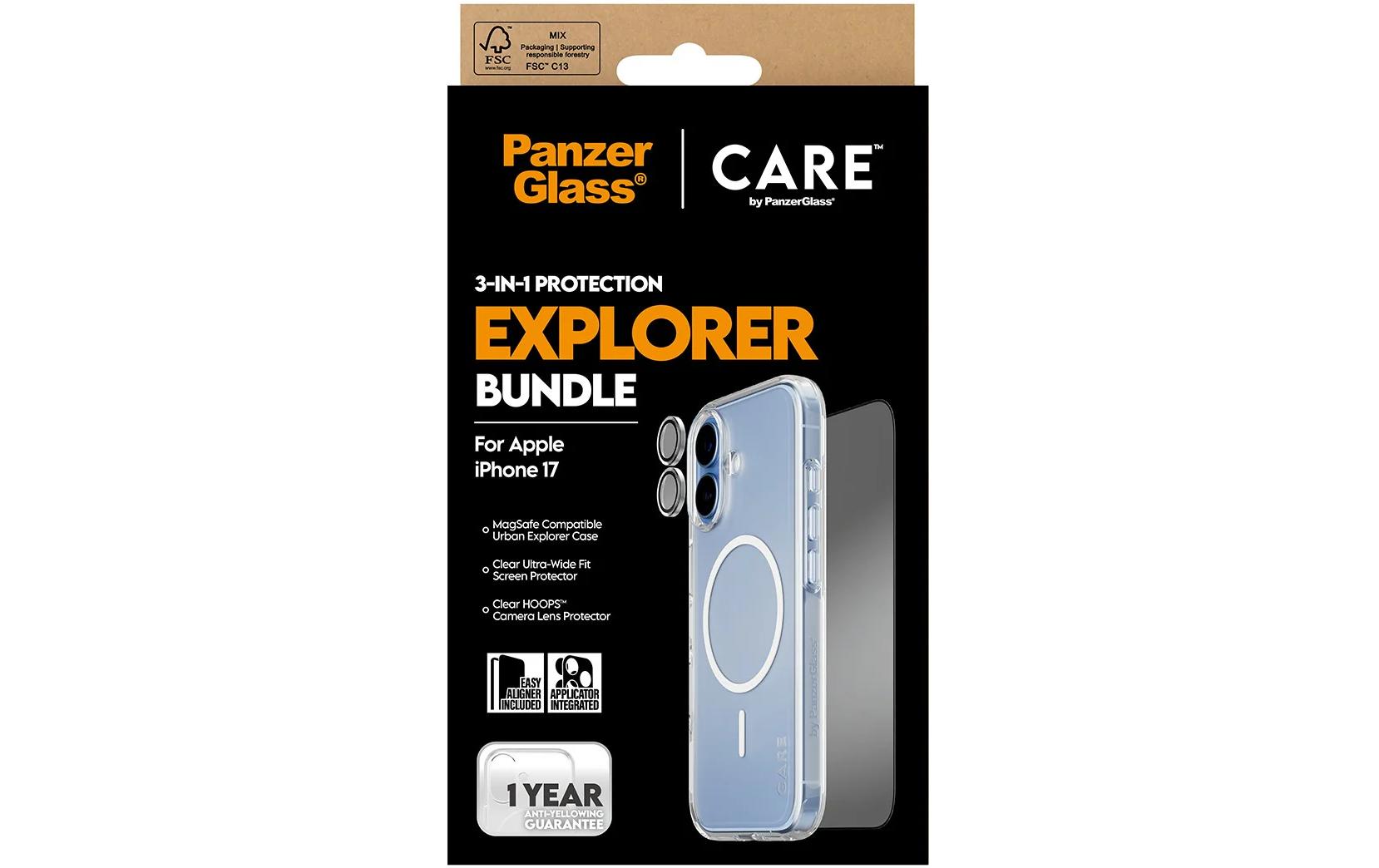 PanzerGlass Schutz-Set 3-in-1 – für Apple iPhone 17, kratzresistent, stossfest, Hartglas, Folie, transparent