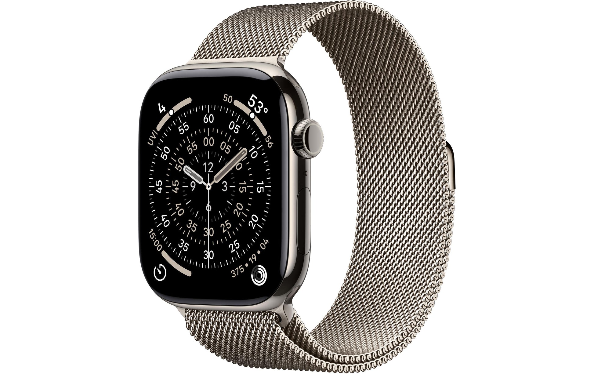 Apple Watch Series 11 46 mm GPS + Cellular – Titan Natur, Milanese Loop, M/L, 50 m, für iPhone