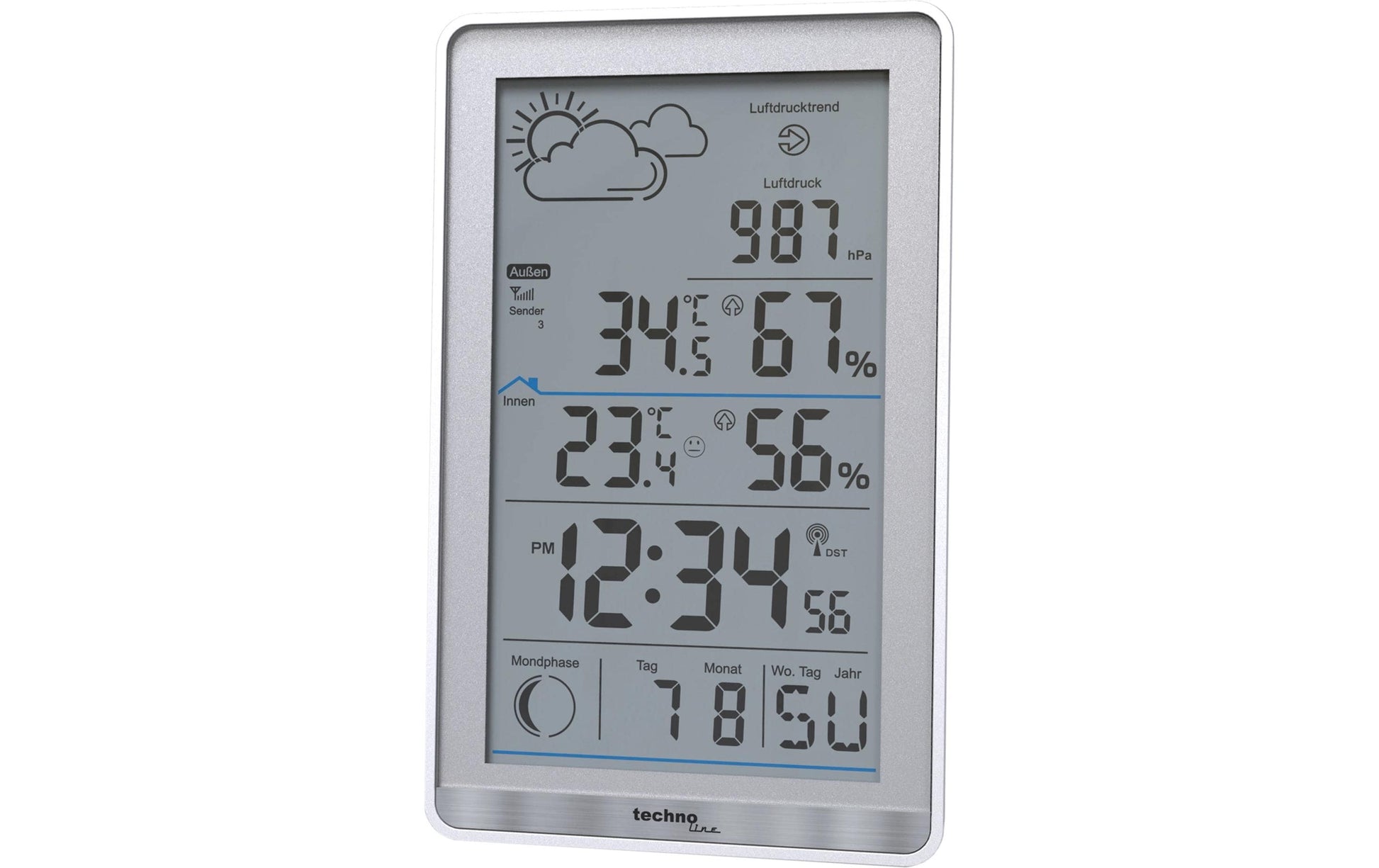 Technoline WS 9218 – Wetterstation, innen/aussen, Hygrometer & Barometer, inkl. Aussensensor – weiss