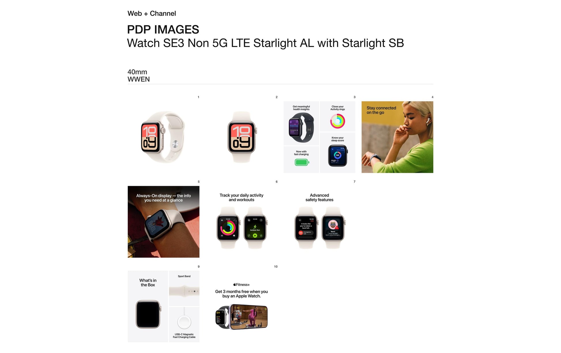 Apple Watch SE (2025) – Smartwatch – 40 mm, GPS, OLED, Ion-X Glas, 50 m, Starlight, Sportarmband