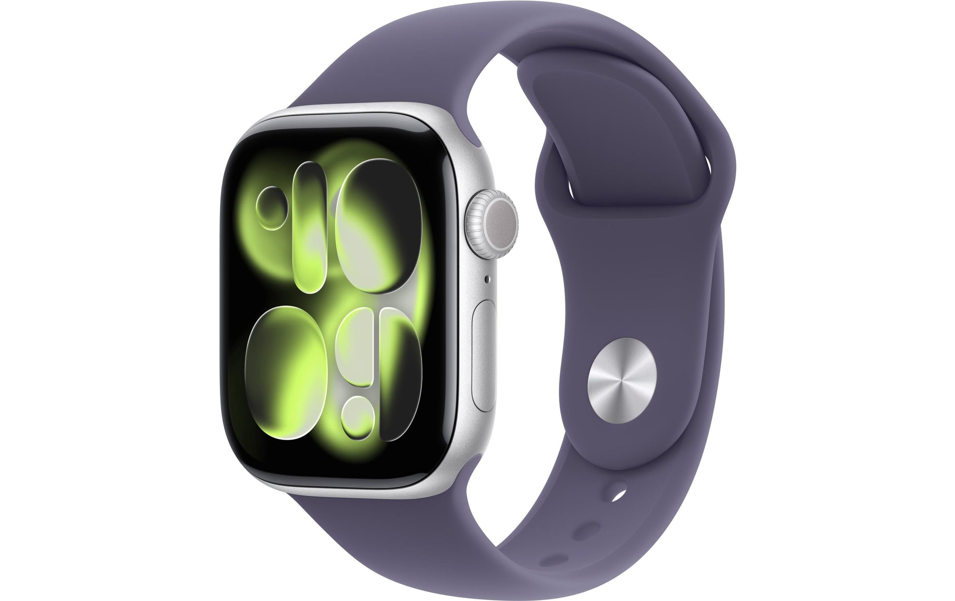 Apple Watch S11 – Smartwatch – 42 mm, LTE, OLED, 50 m, Titangehäuse, Silber, Purple Fog Sportarmband (S/M)