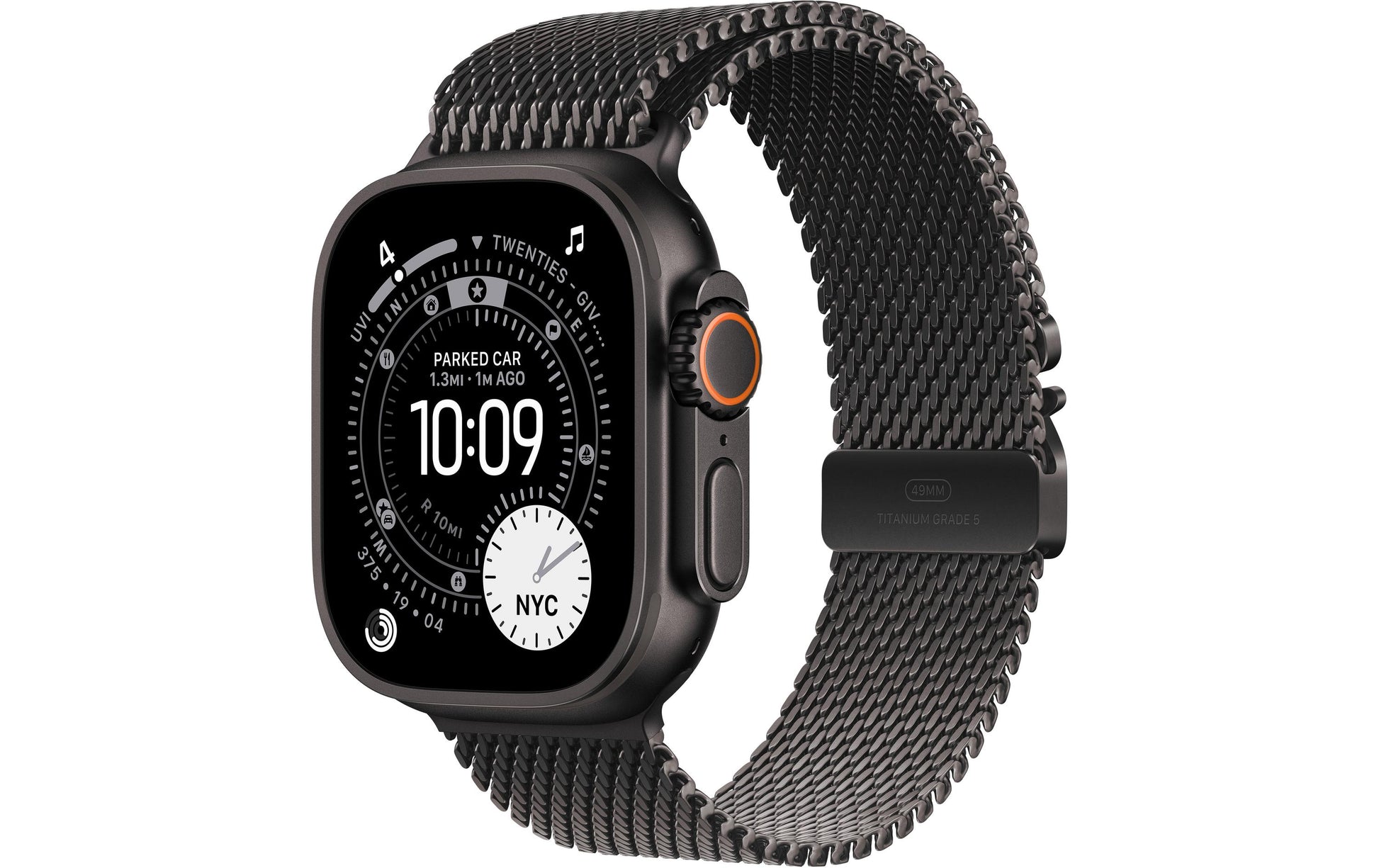 Apple Watch Ultra 3 – Smartwatch – 49 mm, GPS, OLED, Saphirglas, 100 m, Schwarz Titan, Milanese Loop (Small)