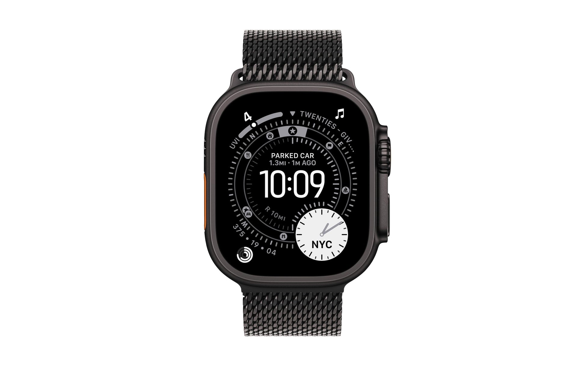 Apple Watch Ultra 3 – Smartwatch – 49 mm, GPS, OLED, Saphirglas, 100 m, Schwarz Titan, Milanese Loop (Small)