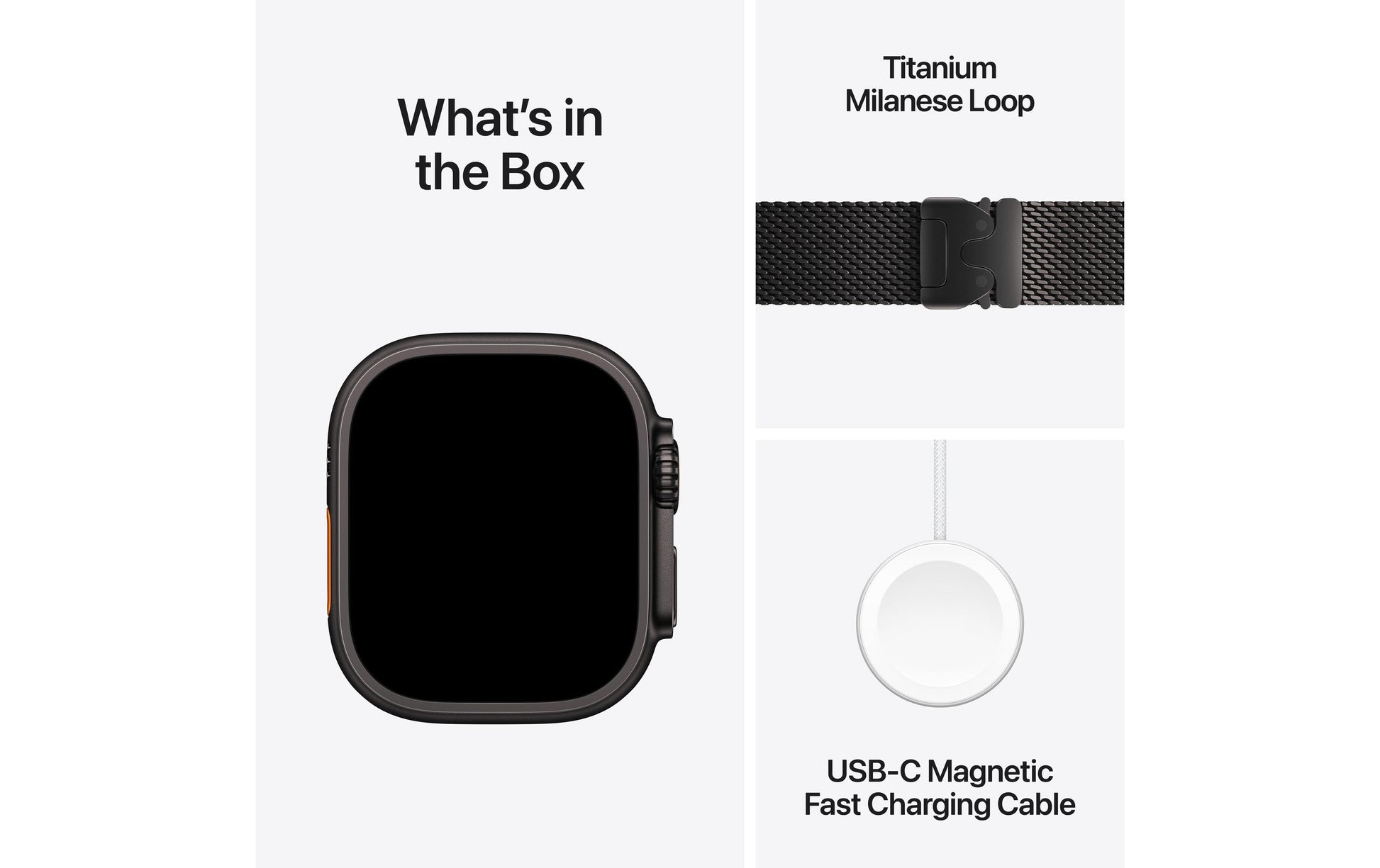 Apple Watch Ultra 3 – Smartwatch – 49 mm, GPS, OLED, Saphirglas, 100 m, Schwarz Titan, Milanese Loop (Small)
