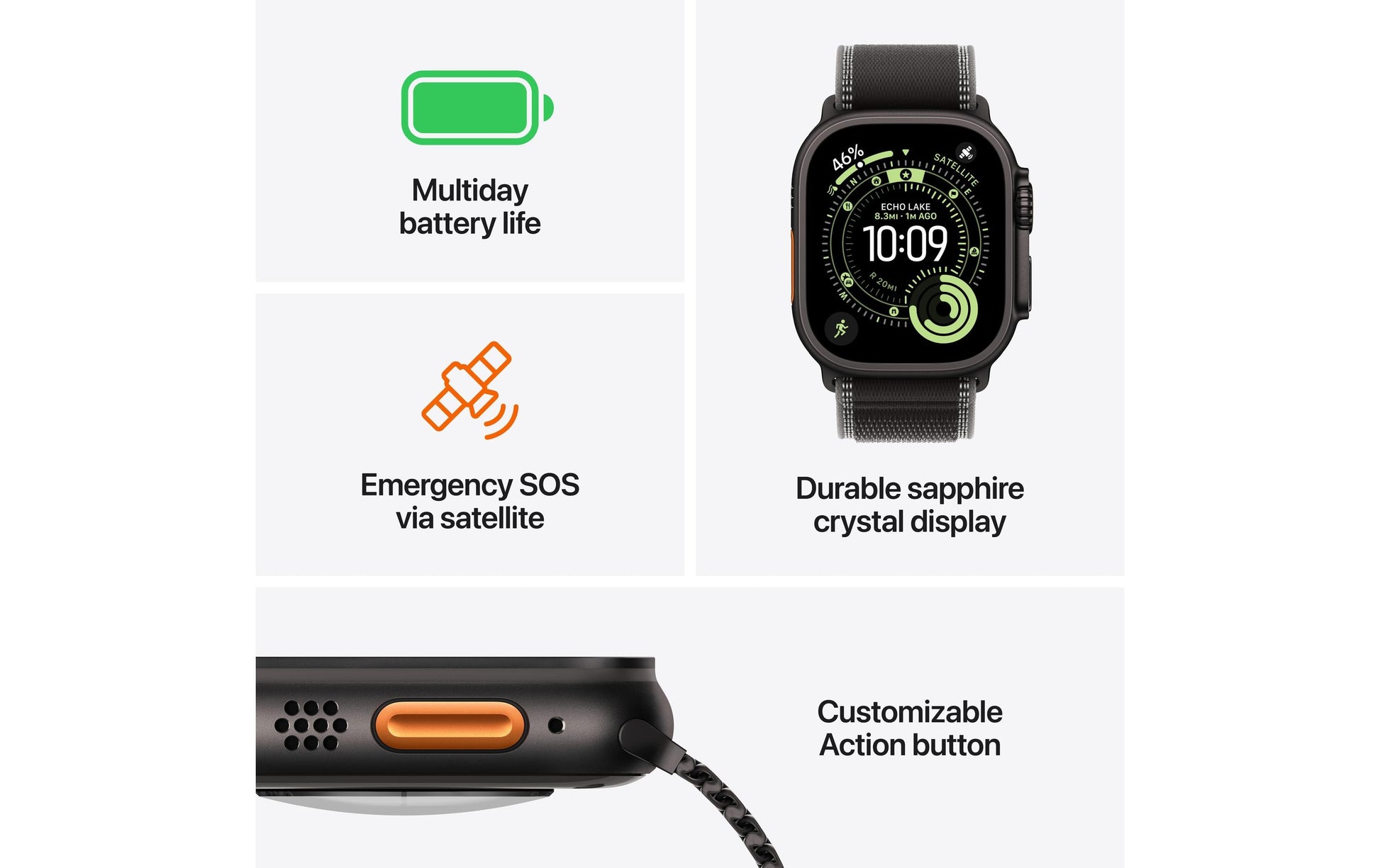 Apple Watch Ultra 3 – Smartwatch – 49 mm, LTE, OLED, Saphirglas, 100 m, Natürliches Titan, Hellblau
