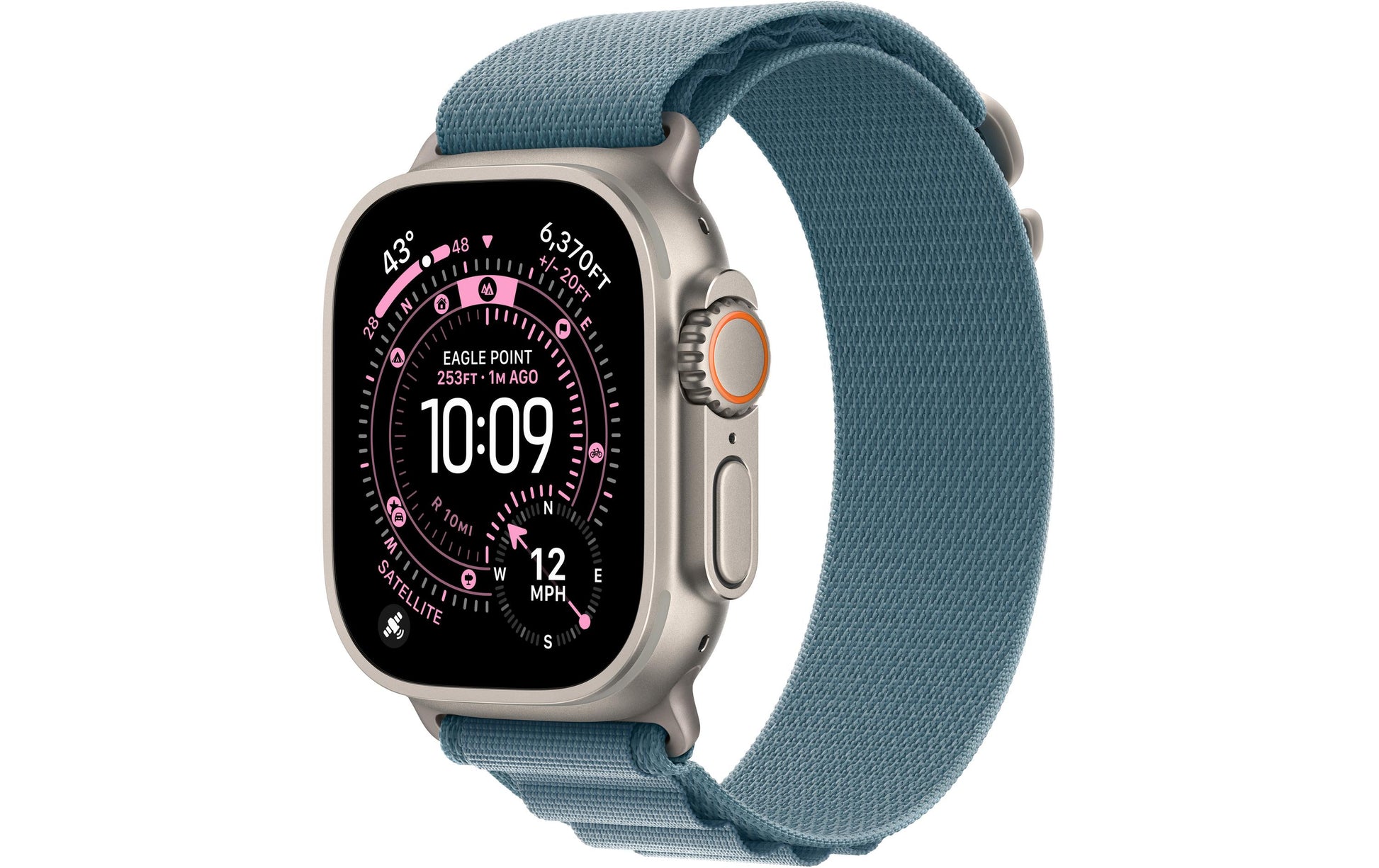 Apple Watch Ultra 3 – Smartwatch – 49 mm, LTE, OLED, Saphirglas, 100 m, Natürliches Titan, Hellblau