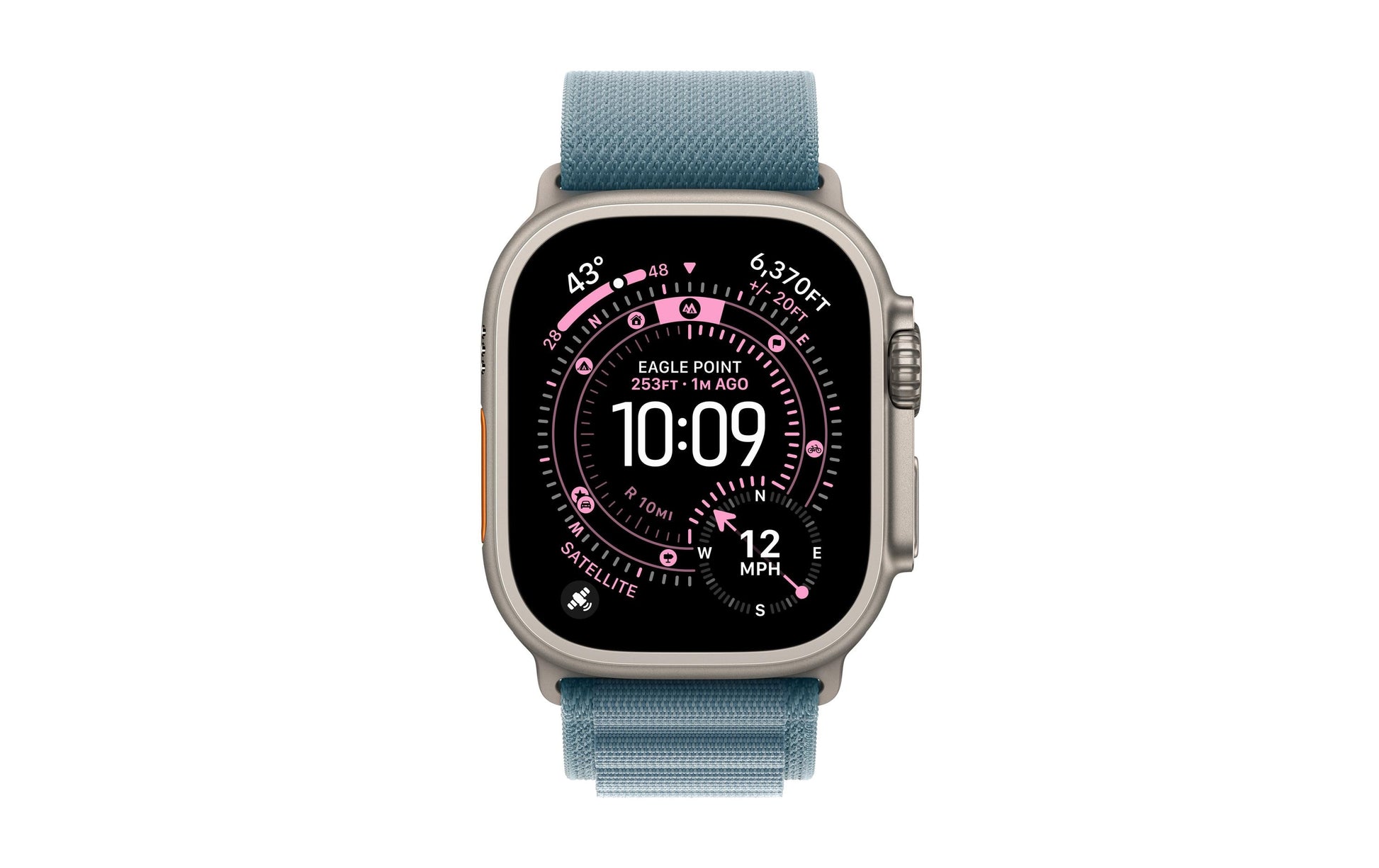 Apple Watch Ultra 3 – Smartwatch – 49 mm, LTE, OLED, Saphirglas, 100 m, Natürliches Titan, Hellblau