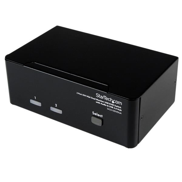 StarTech.com 2-Port Dual-Monitor KVM-Umschalter – DVI/VGA, USB 2.0 & Audio, Schwarz