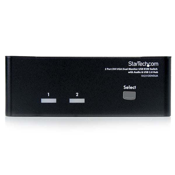 StarTech.com 2-Port Dual-Monitor KVM-Umschalter – DVI/VGA, USB 2.0 & Audio, Schwarz