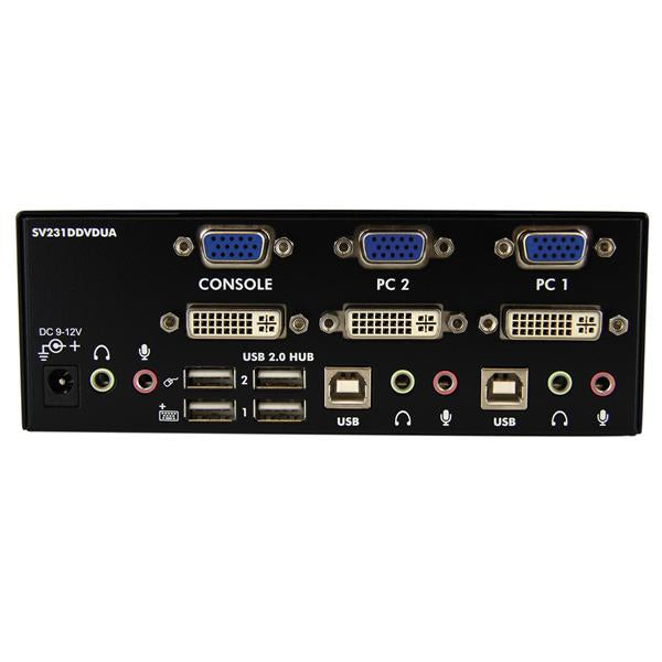 StarTech.com 2-Port Dual-Monitor KVM-Umschalter – DVI/VGA, USB 2.0 & Audio, Schwarz
