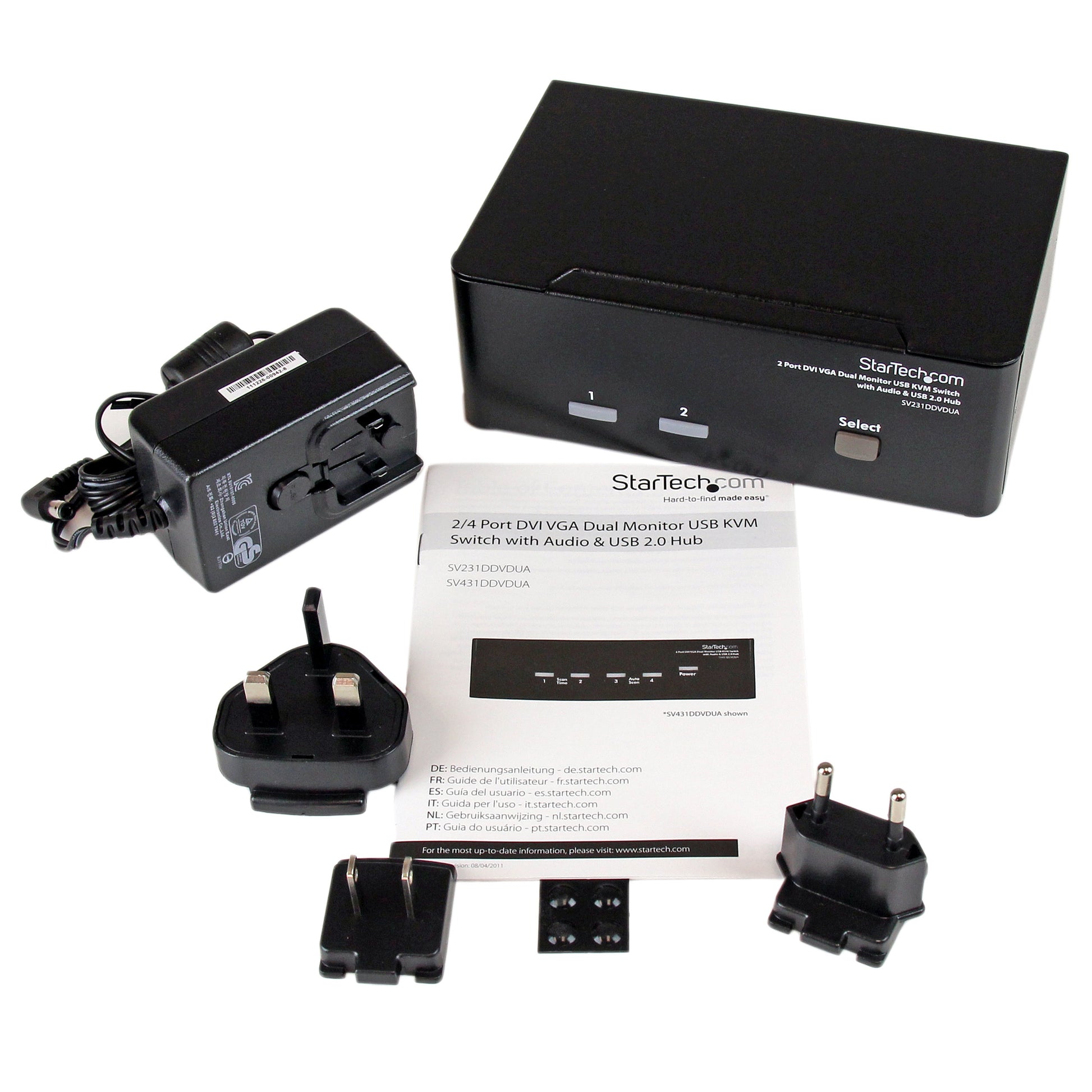 StarTech.com 2-Port Dual-Monitor KVM-Umschalter – DVI/VGA, USB 2.0 & Audio, Schwarz