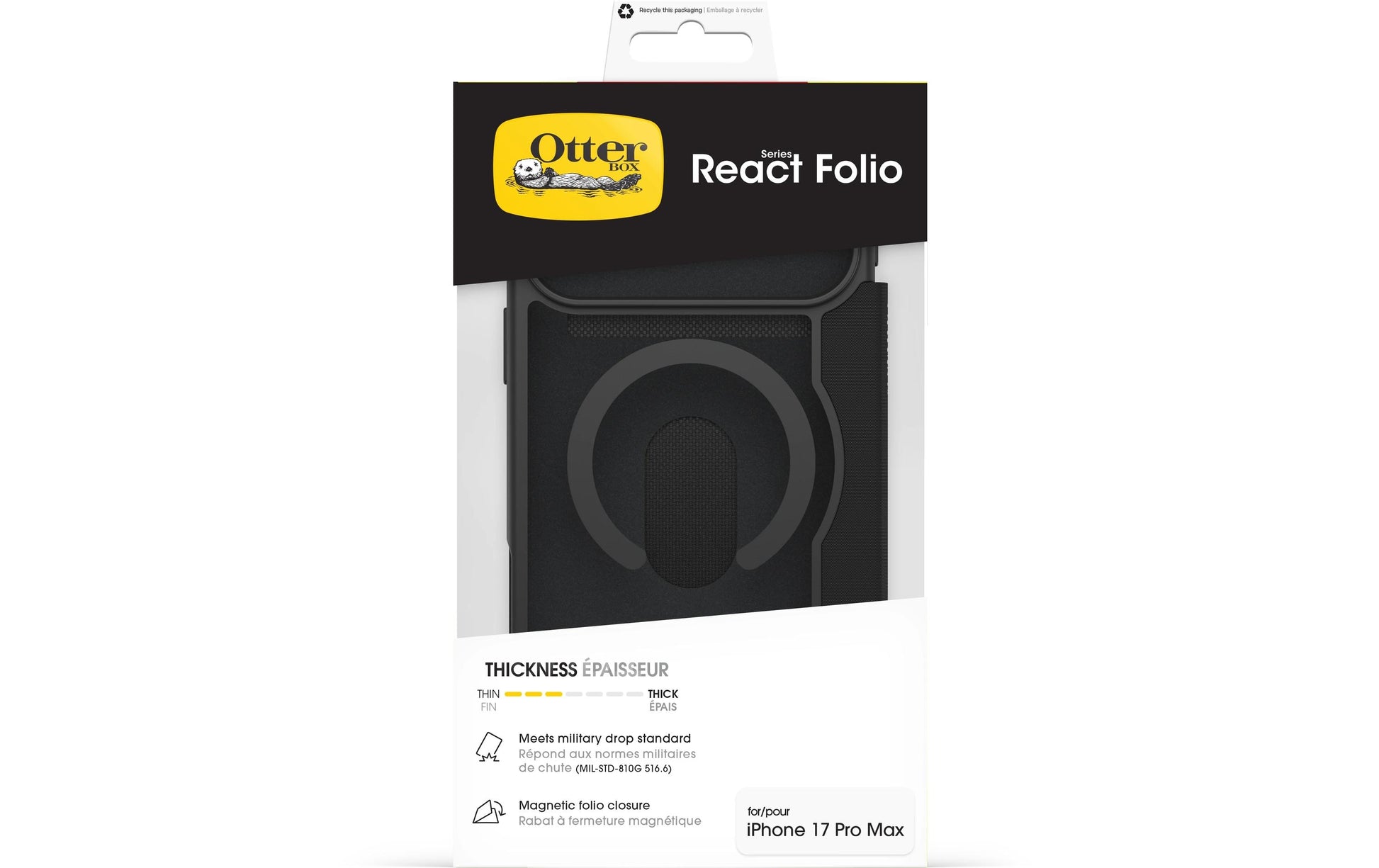 OtterBox Booklet-Hülle React – für Apple iPhone 17 Pro Max – schwarz – MagSafe-kompatibel, mit Kartenfach