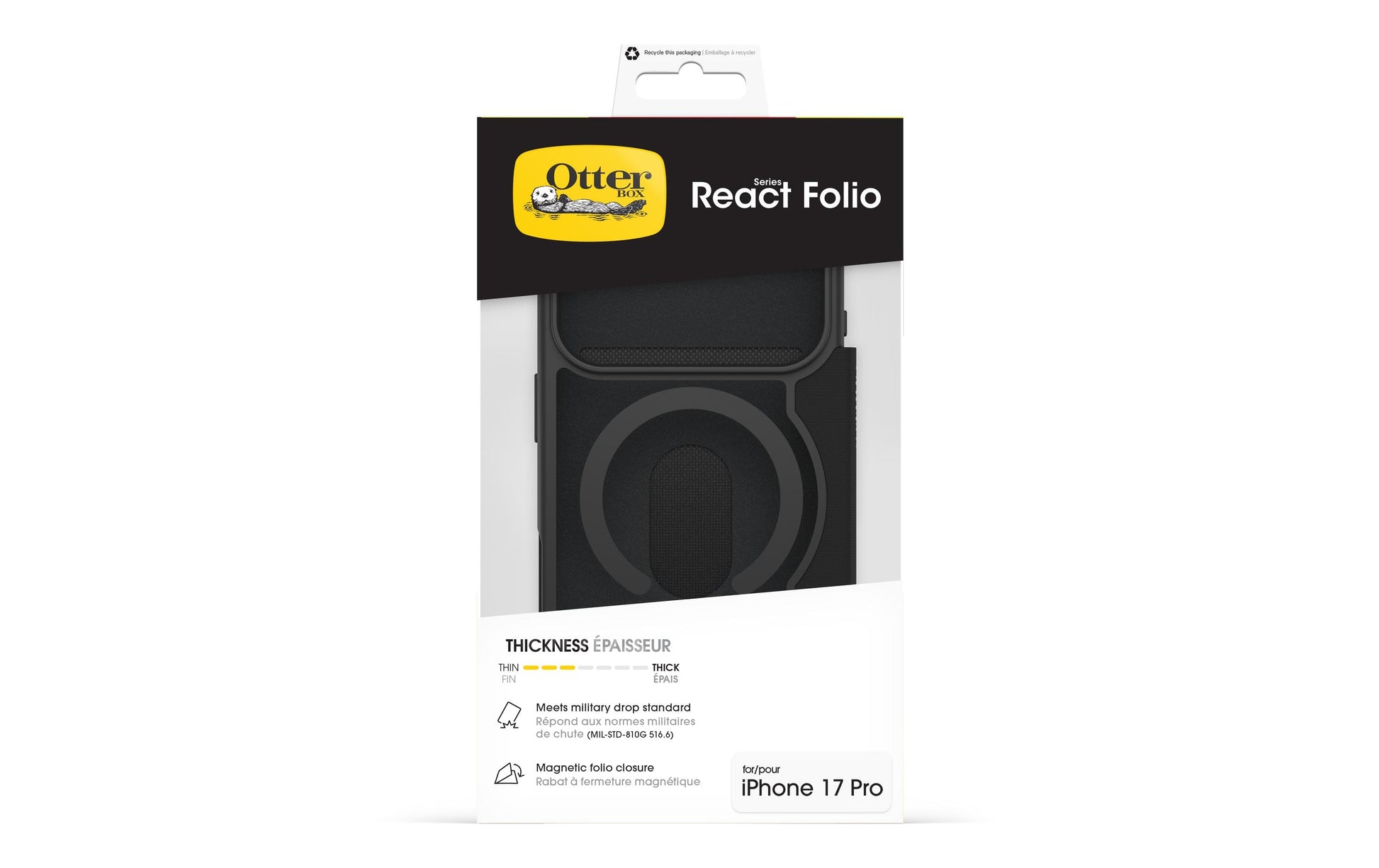 OtterBox Booklet-Hülle – für Apple iPhone 17 Pro – transparent/schwarz – MagSafe-kompatibel, mit Kartenfach