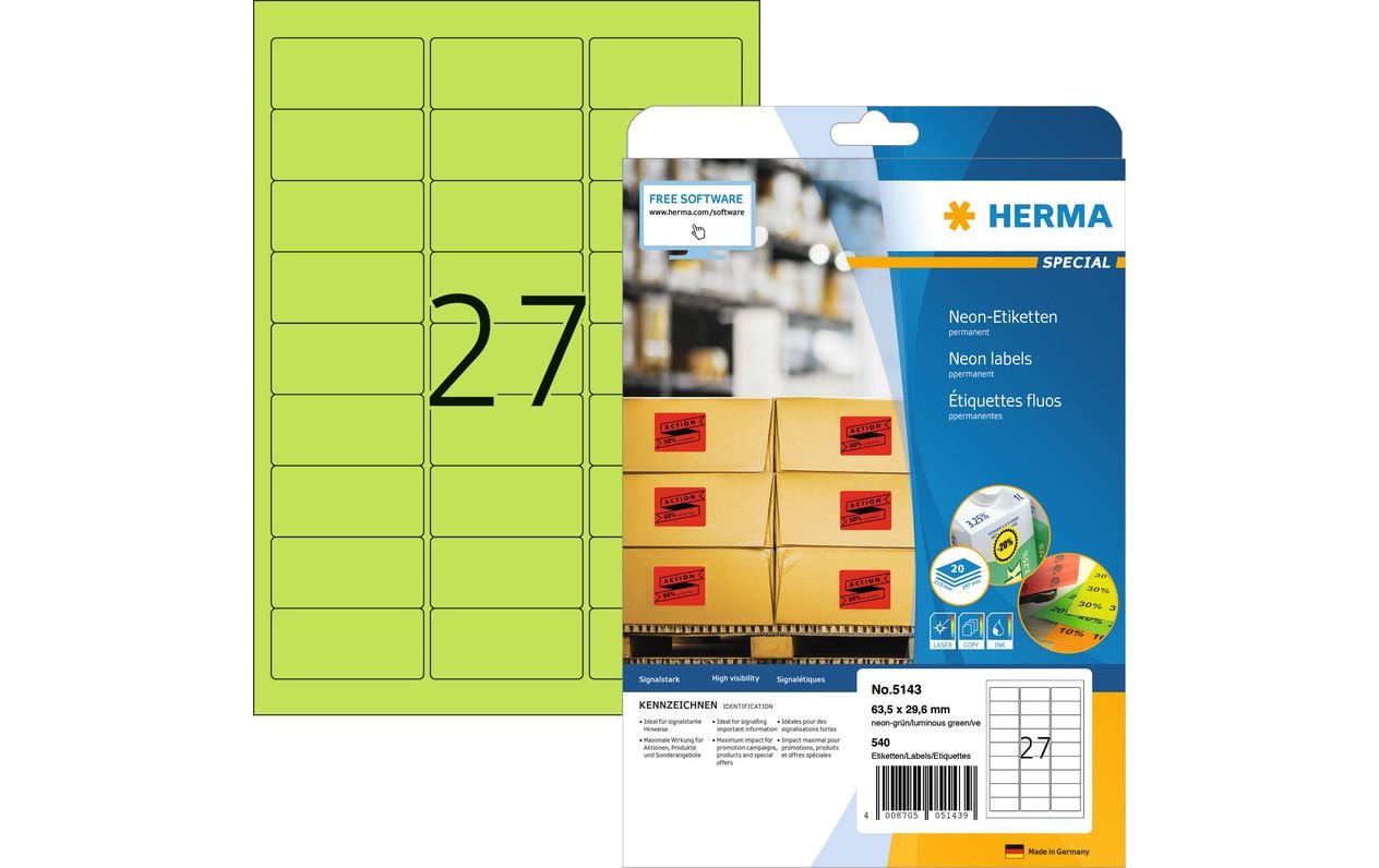 HERMA Schuletiketten – 63,5 × 29,6 mm, Abgerundete Ecken, 540 Stk, 20 Bogen, Papier, Permanent Haftend