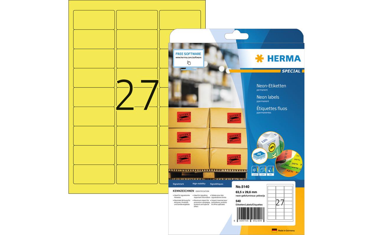 HERMA Schuletiketten – Motiv neonorange – 63,5×29,6 mm, abgerundete Ecken, 540 Stk, 20 Bogen