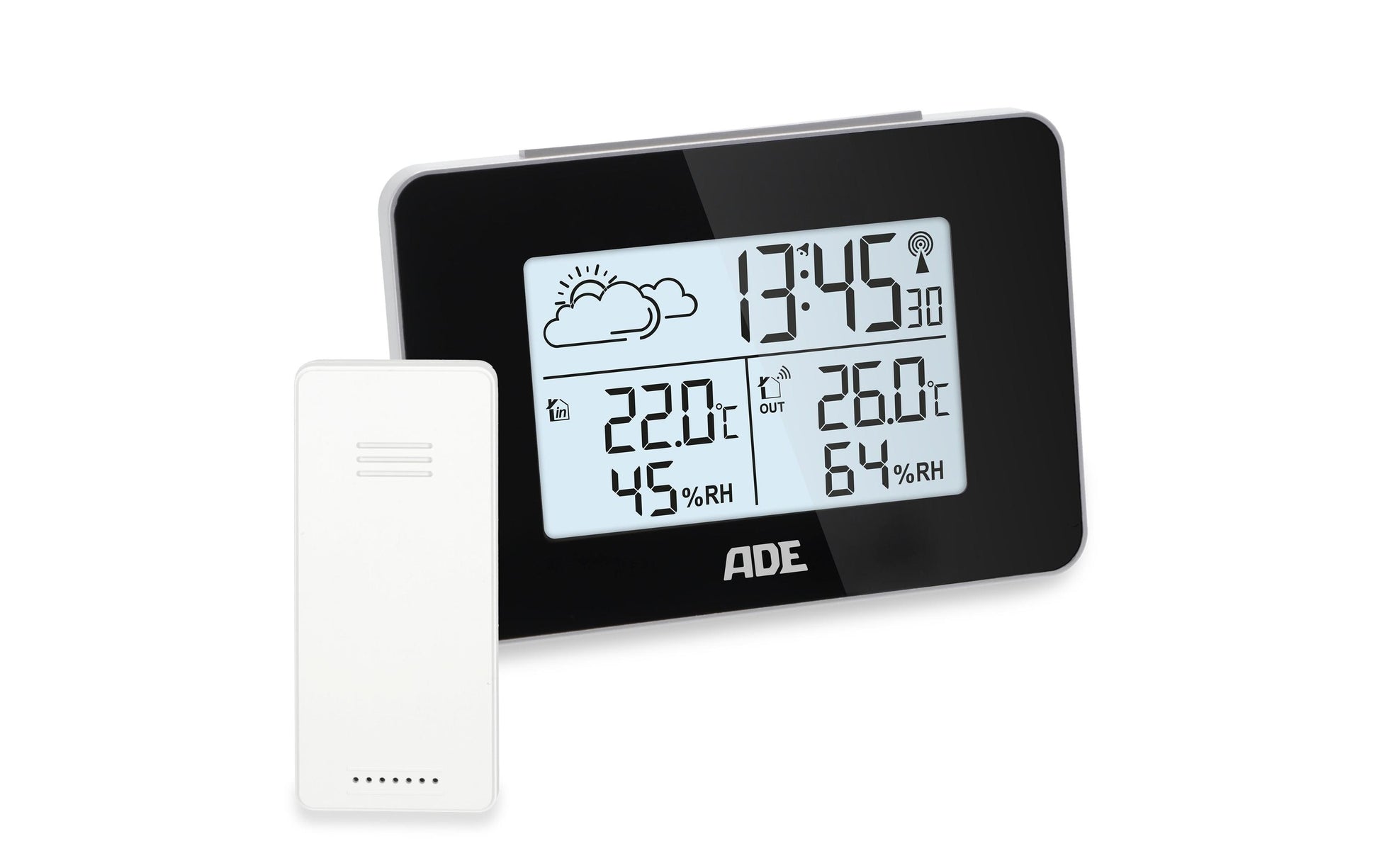 ADE WS2136-1 – Wetterstation, Funk, innen/aussen, Barometer, inkl. Aussensensor – schwarz (2er-Pack)