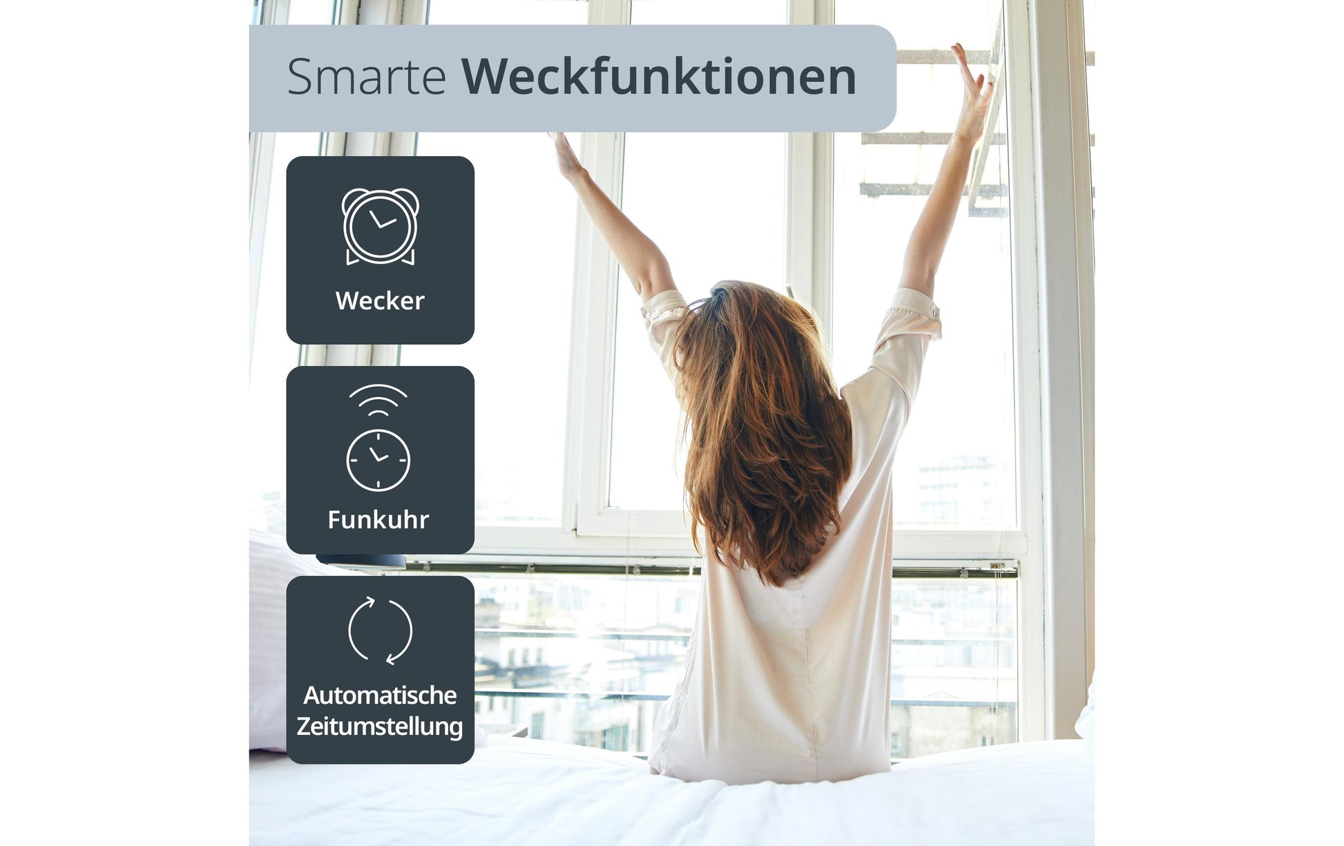 Ade Digitale Wanduhr CK1702 HH Funk – 16,1 × 2,8 × 22,9 cm, Braun, Bambus, Mondphasen, Lautlos