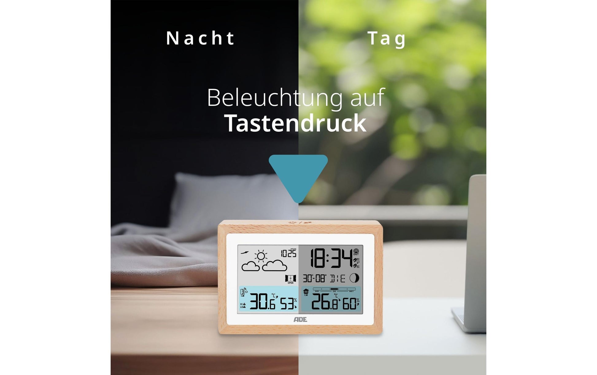 Ade Wetterstation, innen/aussen, Hygrometer, DCF-Funkuhr – Braun