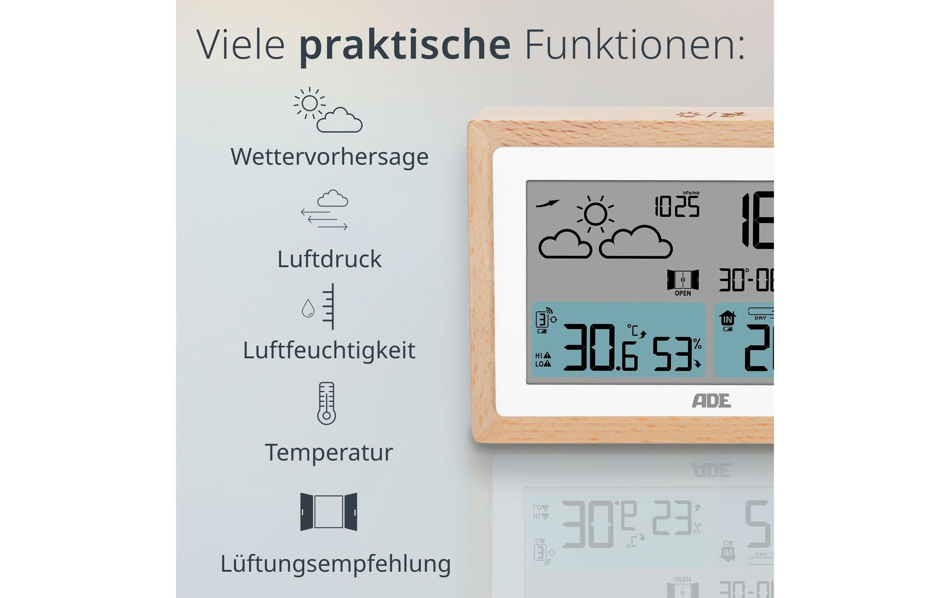 Ade Wetterstation, innen/aussen, Hygrometer, DCF-Funkuhr – Braun