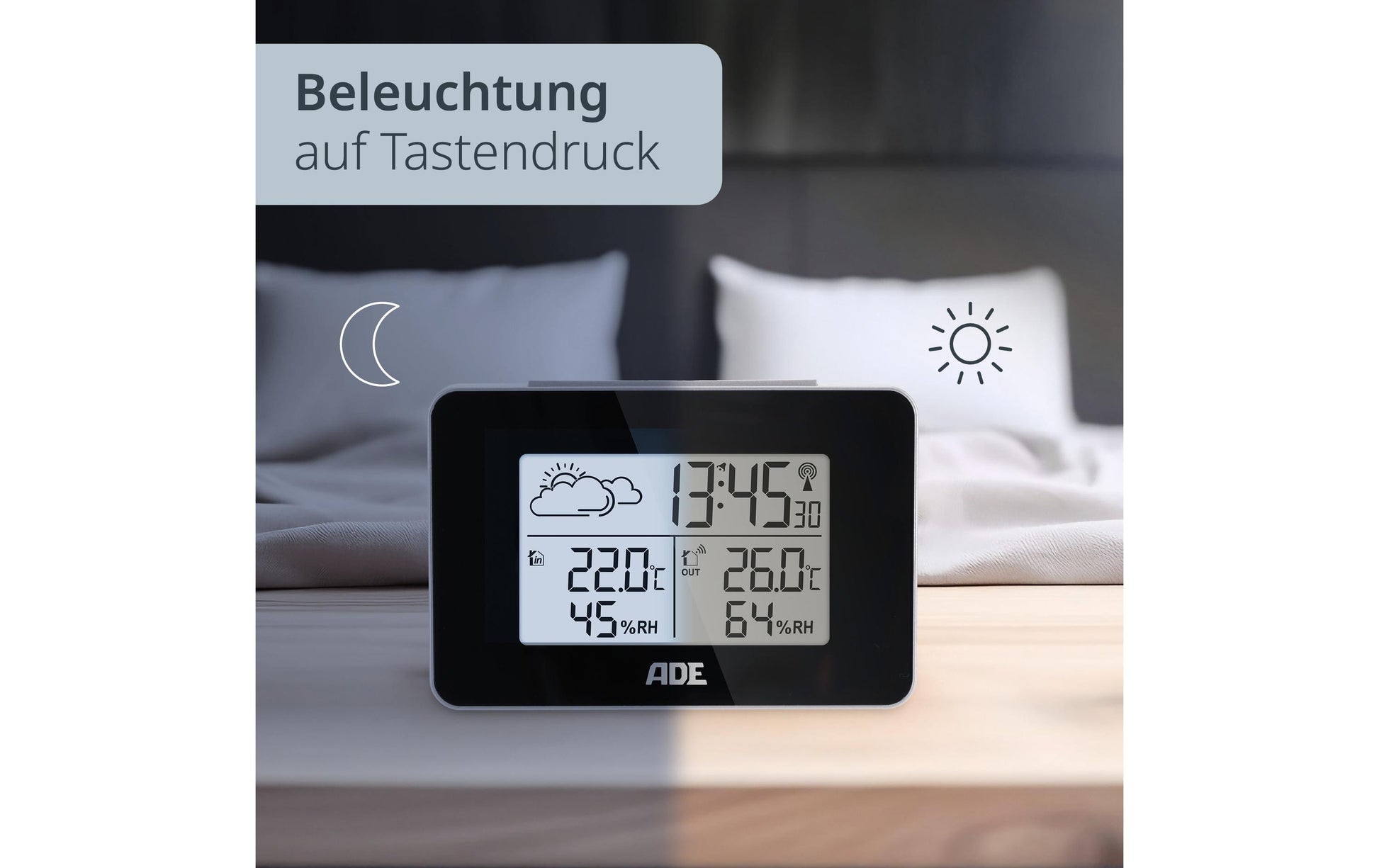 ADE WS2136-1 – Wetterstation, Funk, innen/aussen, Barometer, inkl. Aussensensor – schwarz (2er-Pack)